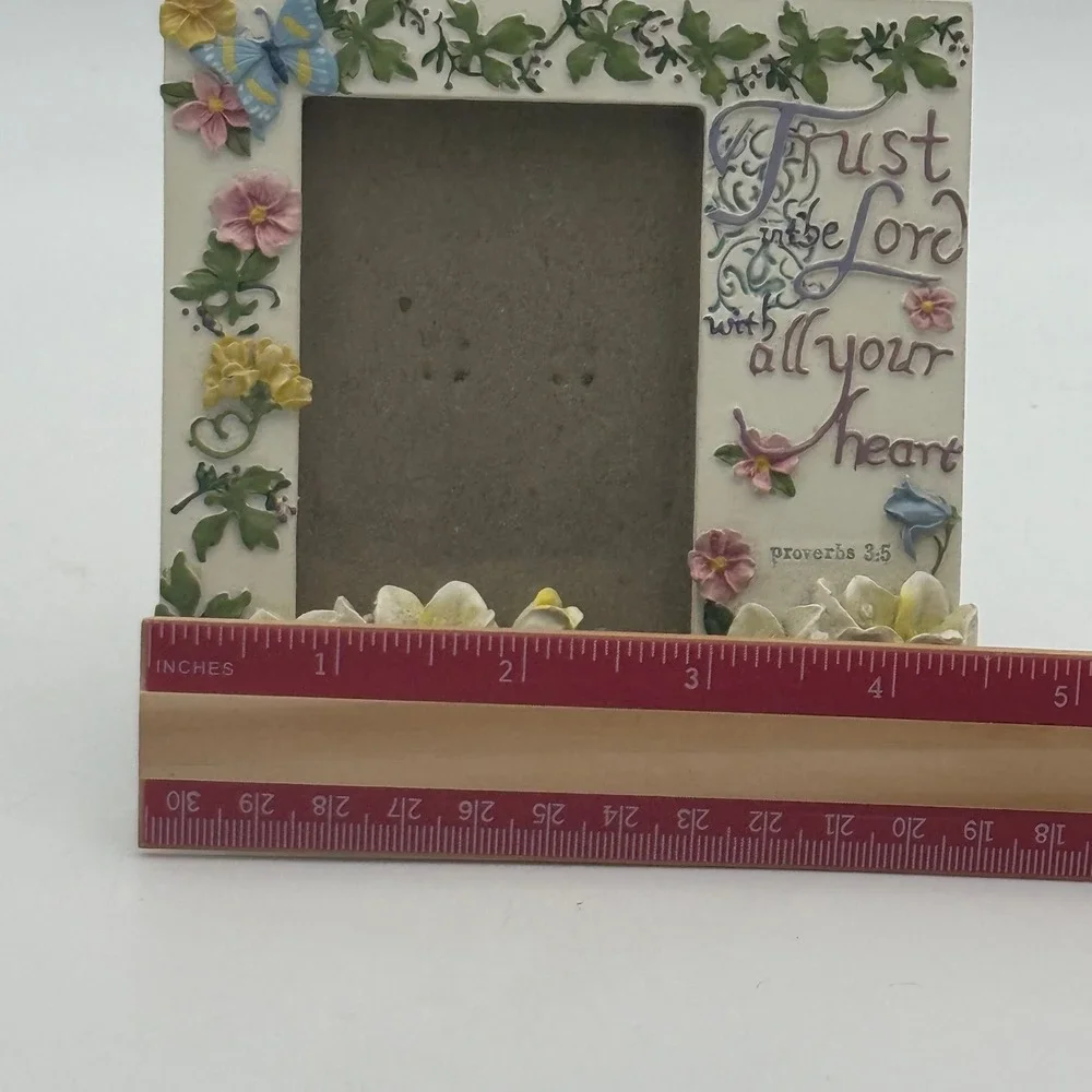 Proverbs 3:5 Trust in the Lord Floral Resin Picture Frame 2.5x3.5 Butterfly